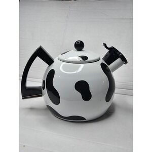Vintage COPCO Enameled Cow Print Tea Kettle Teapot Atomic Japan EUC